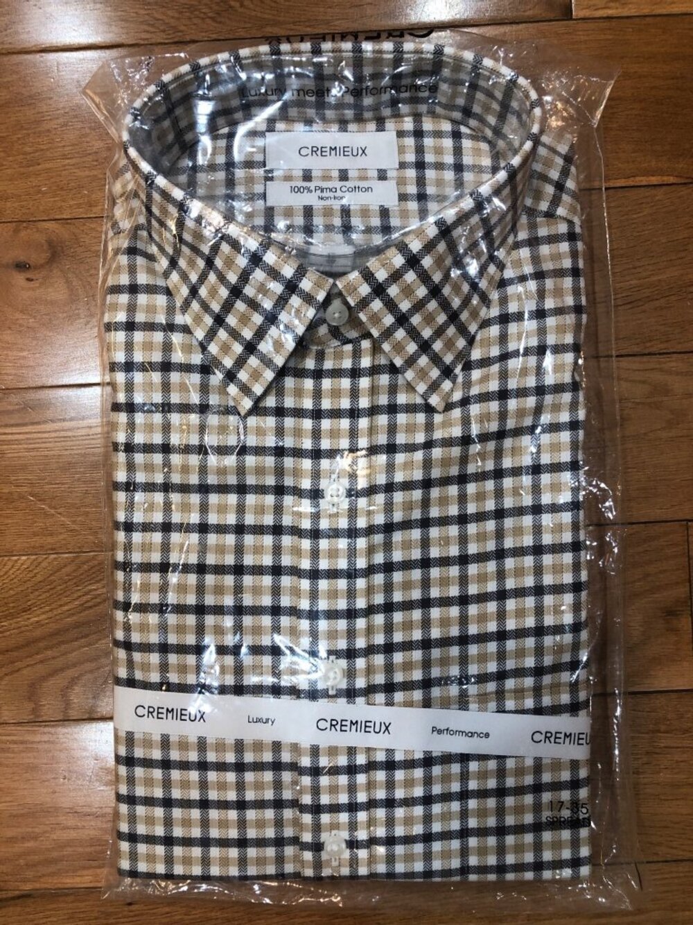 NWT Cremieux 100% Pima Cotton Non Iron Brown Tan Plaid Button Down Shirt 17 x 35
